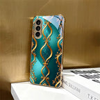 Green gold stripe Tempered Glass Fashion phone case for Samsung Galaxy S26/S25/S24/S23/S22/S21 FE Ultra Plus Dropresistant