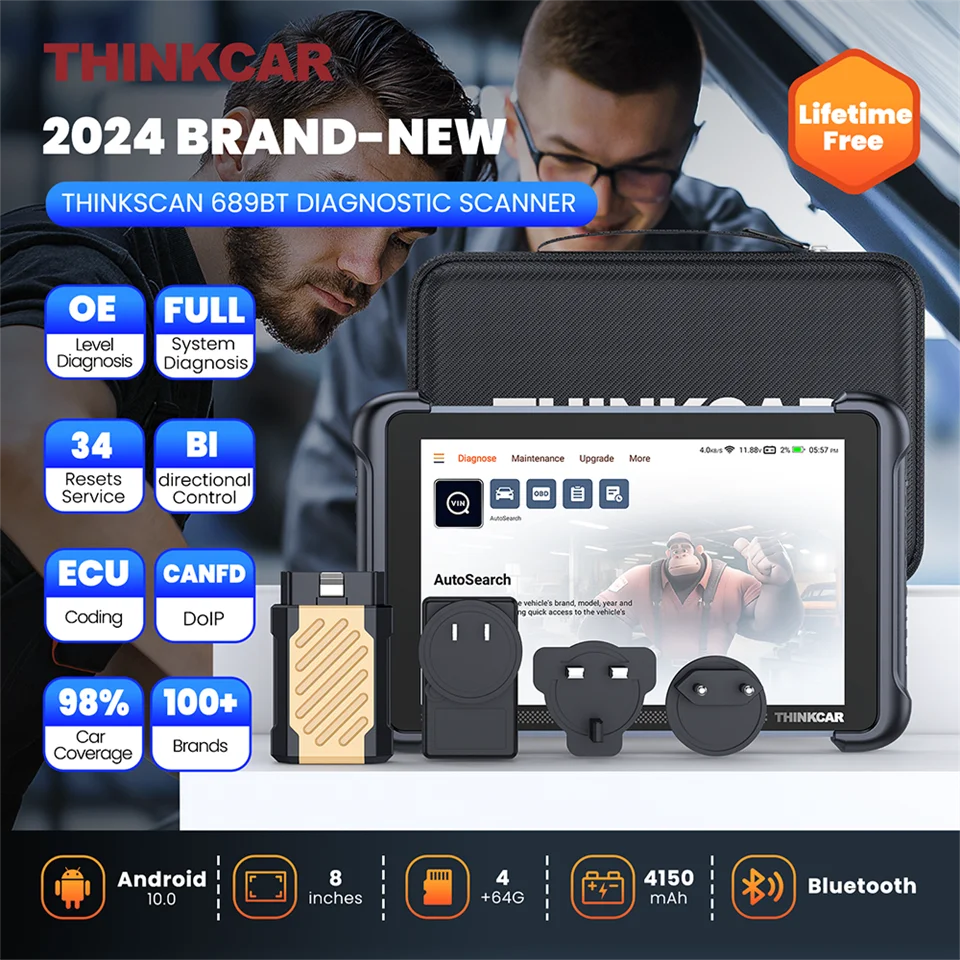 THINKCAR Thinkscan 689BT Diagnostic Tools Full System Automotive Scanner 34 Reset Lifetime Free ECU Coding CANFD DOIP Scan Tools Car Mobile World