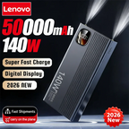 Lenovo 500000mAh 140W PowerBank Super Fast Charge Portable Powerbank External Battery Charger LED Display For iPhone