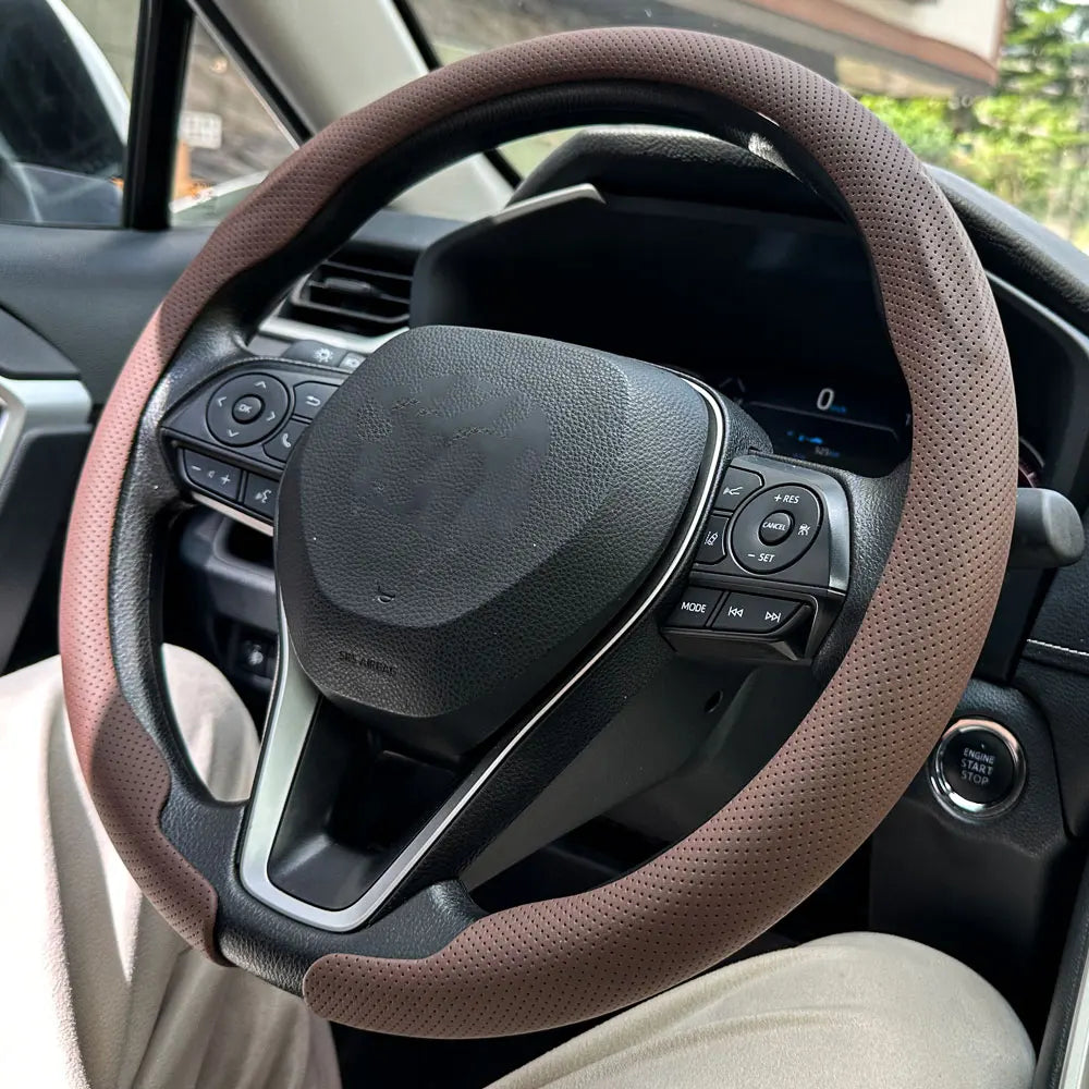 Steering Size 36-38cm Universal Non-slip Round Breathable leather Car Steering Wheel Cover Protector Suitable Auto Accessories CM World