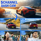 2026 New 360° 3/5 Channels Car Dash Cam Video Recorder 1080P Car DVR Front inside optional Rear View Night Vision Black Box