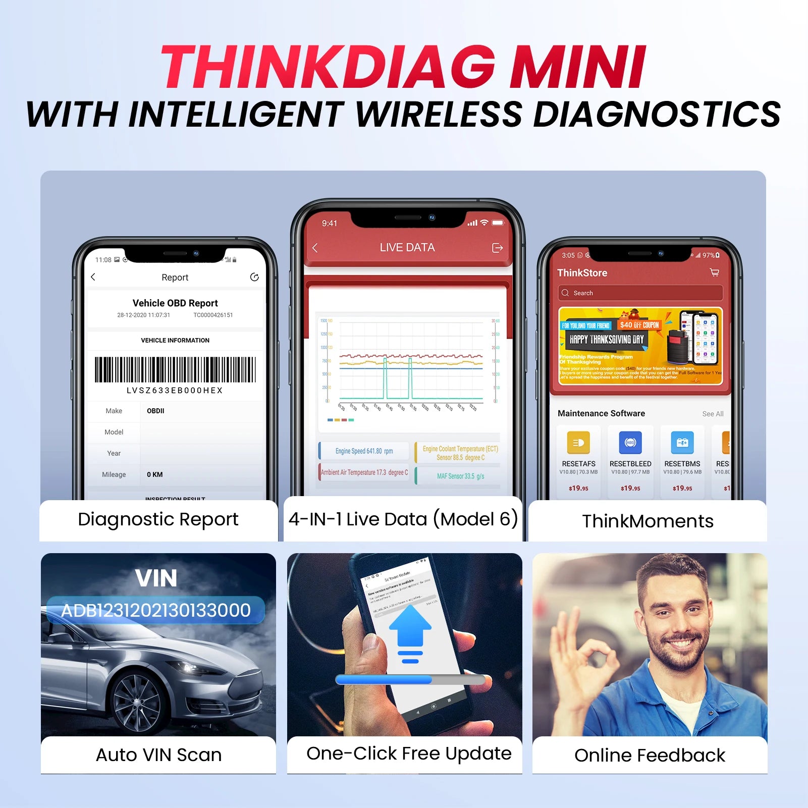 THINKCAR THINKDIAG MINI OBD2 Scanner Diagnostic Tool OE Full System Car Scanner for iOS Android Fault Code Reader Free Update CM World