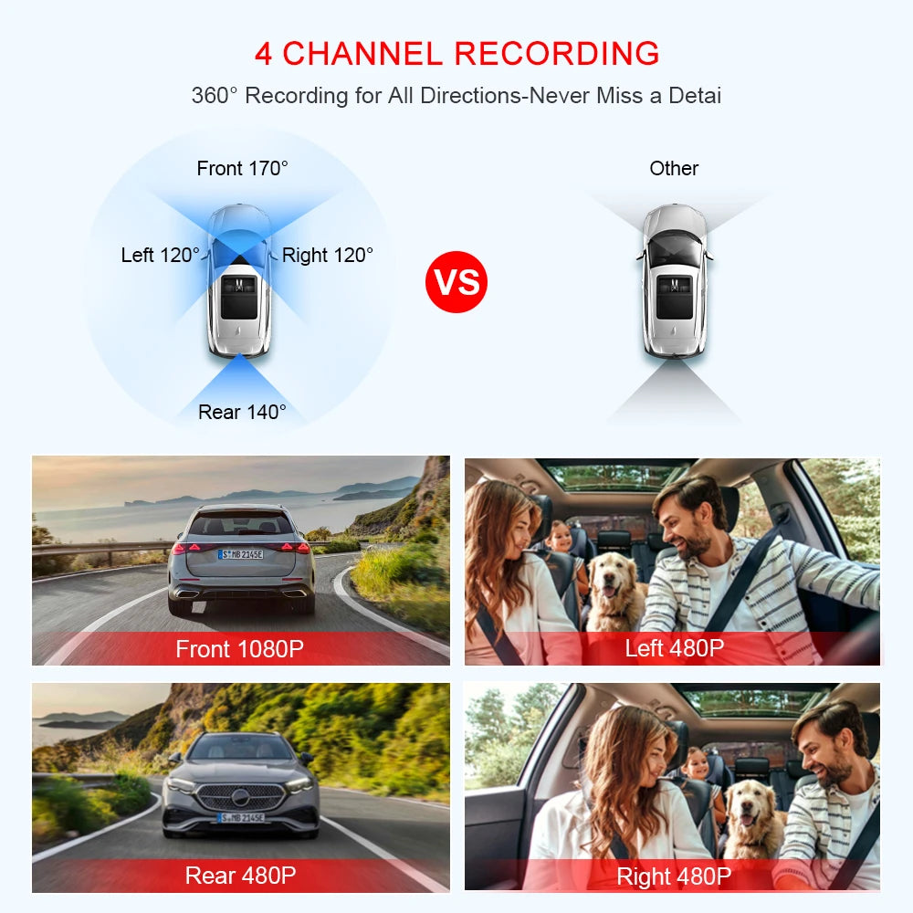 Dashcam for cars 4 Channel Black Box WiFi Driving Camera FHD 1080P Night Vision Loop Recording 24H Parking Mode car accessorie Car Mobile World