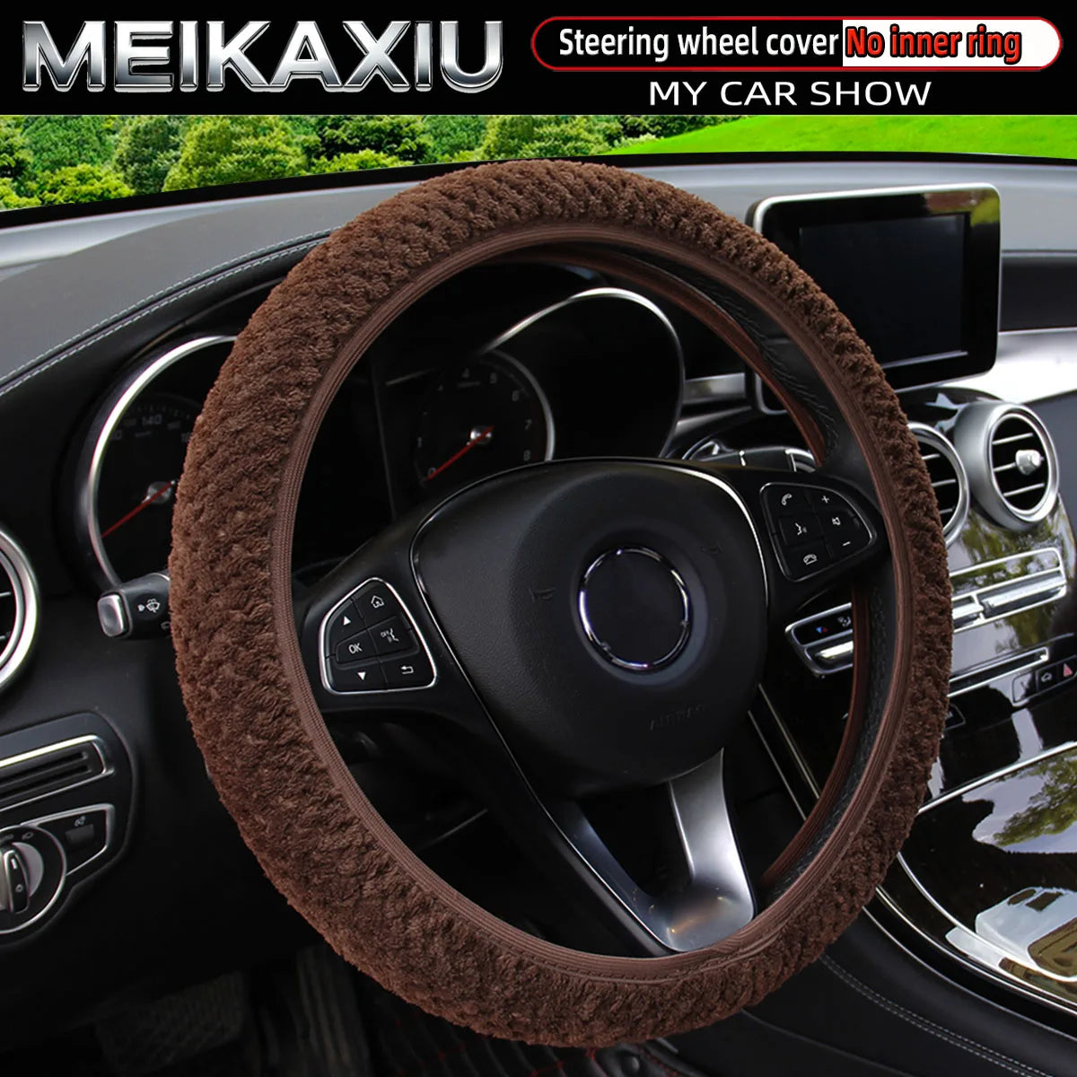 Women's Winter Plush Steering Wheel Cover Soft Elastic Short Fur Hand-Warming Car Accessory without Inner Ring