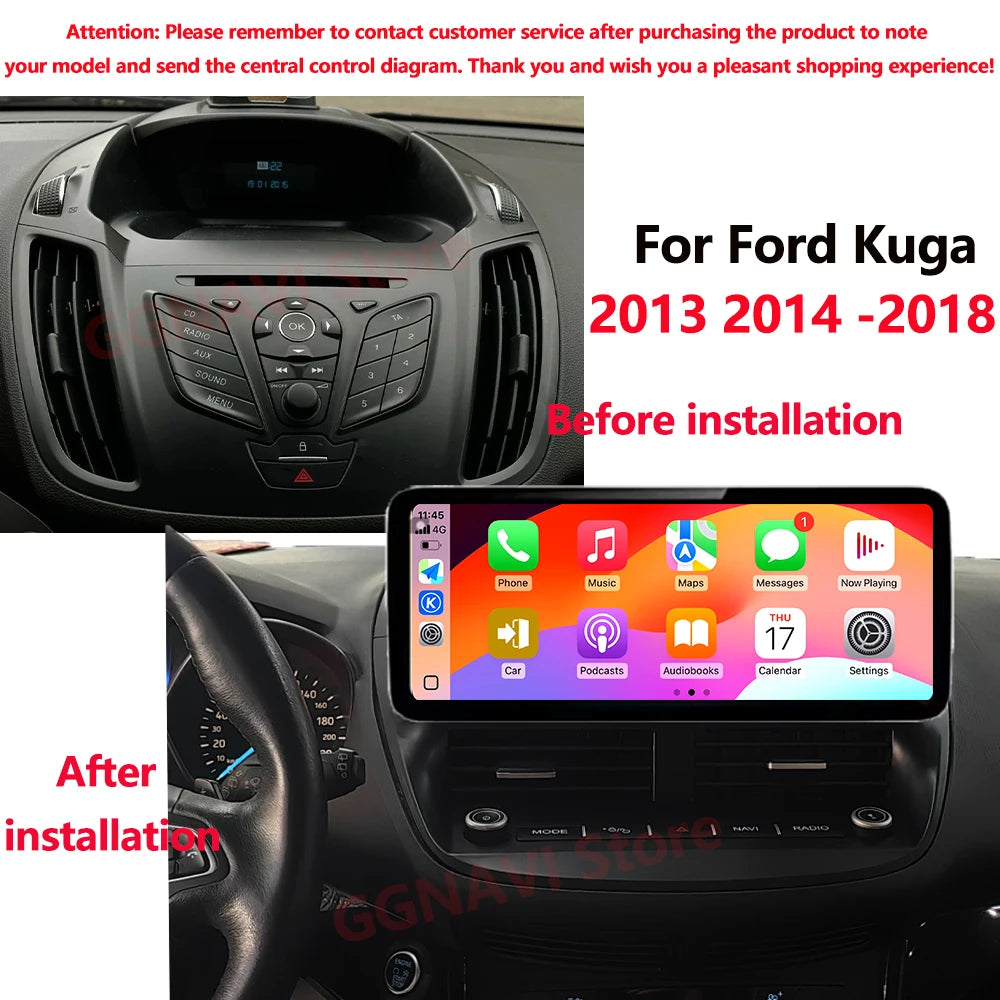For Ford Kuga 2013 2014 2015 2016-2018 QLED Multimedia Video Player Navigation GPS 12.3Inch Screen Car Accessories 4G LTE Wifi CM World