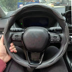 3PCS Laser Carbon Fiber Silicone Car Steering Wheel Cover 1K Micro Fiber Leather PVC Wheel Booster Cover Non-Slip Universal CM World