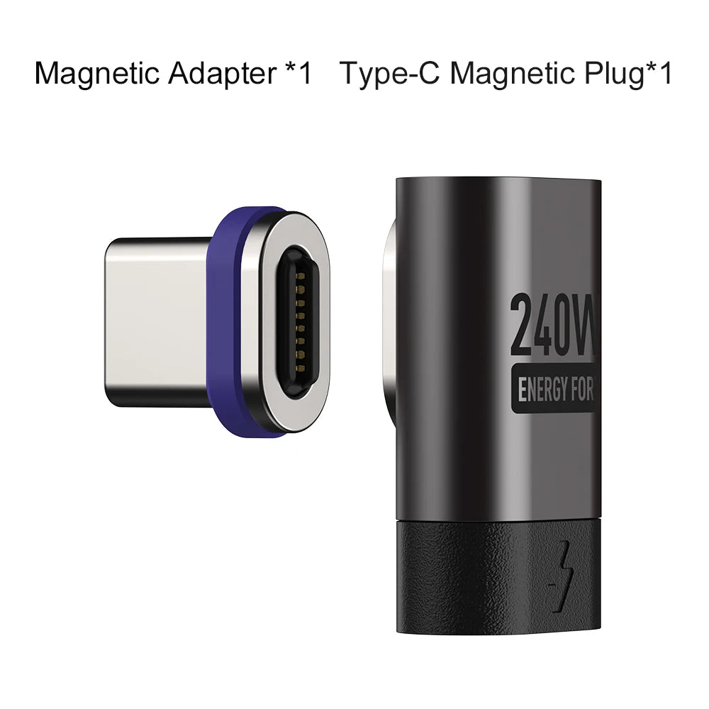 PD 240W Type-C Magnetic Adapter PD3.0 Fast Charging Right Angle USB C Connector Extender for iPhone 16 Macbookair Samsung