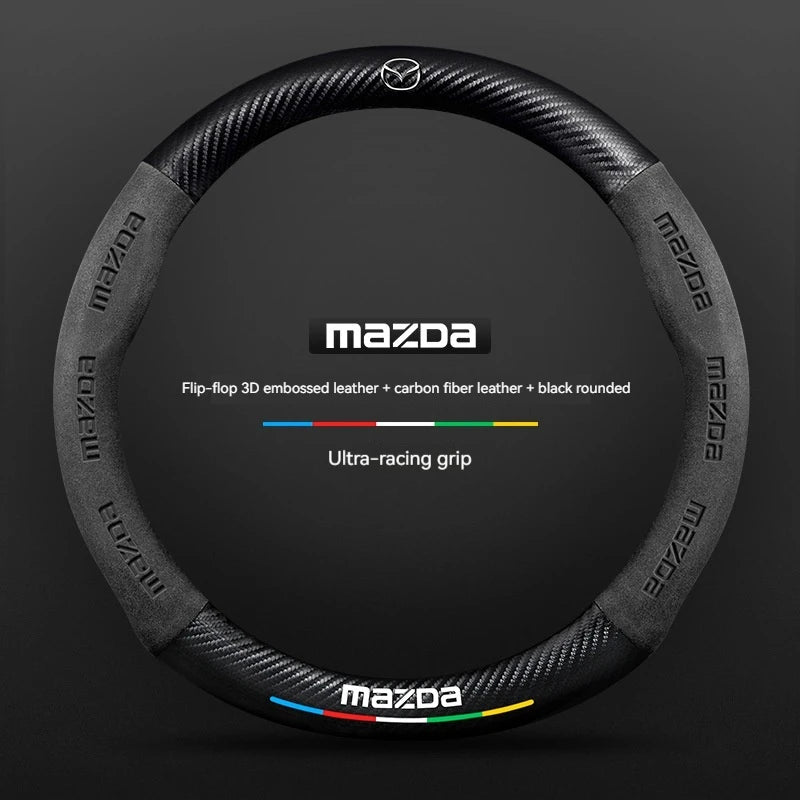 For Mazda 3 5 6 SKYACTIV Axela Atenza CX30 CX5 CX8 CX9 MX5 RX8 RX7 BT50 Carbon fiber Suede Car Steering Wheel Cover Accessories CM World