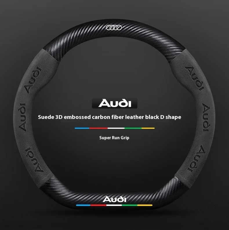 For Audi S3 S4 S5 S6 RS3 RS4 RS5 Q2 Q3 Q5 Q7 Q8 SQ5 TT A3 A4 A5 A6 A7 A8 Car Anti-slip Suede Carbon Fiber Steering Wheel Cover CM World