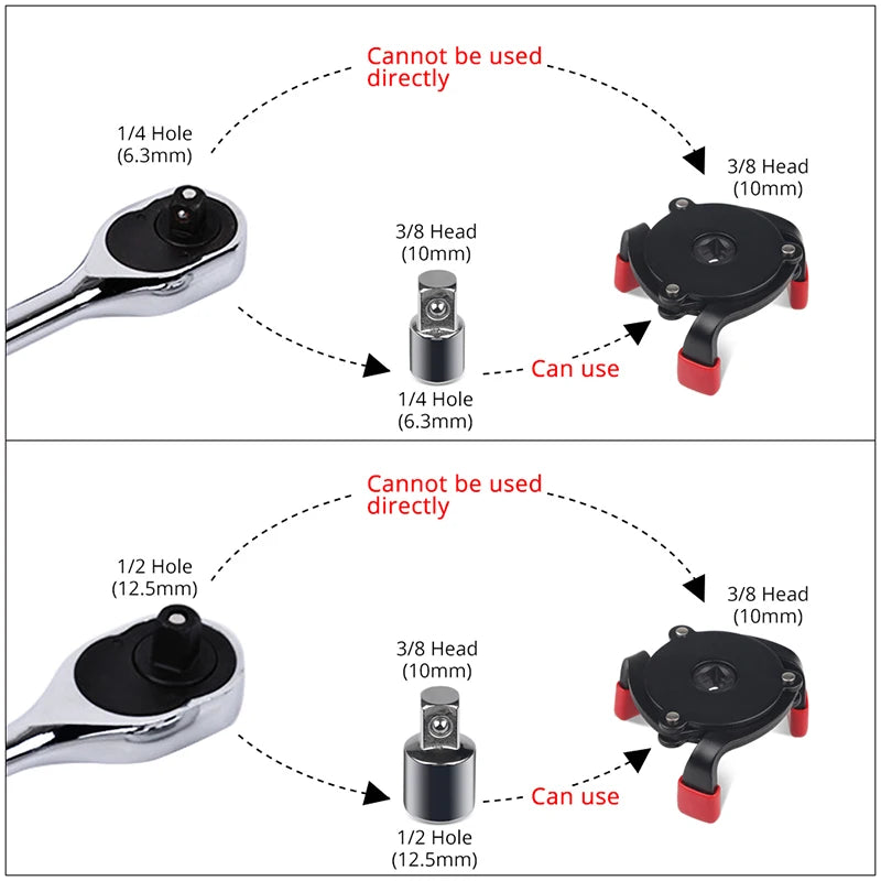 High Quality Universal 3 Jaw 3/8" Car Adjustable Oil Filter Remover Wrench Tool 60mm To 95mm 2.4" To 3.7" Auto Accessories