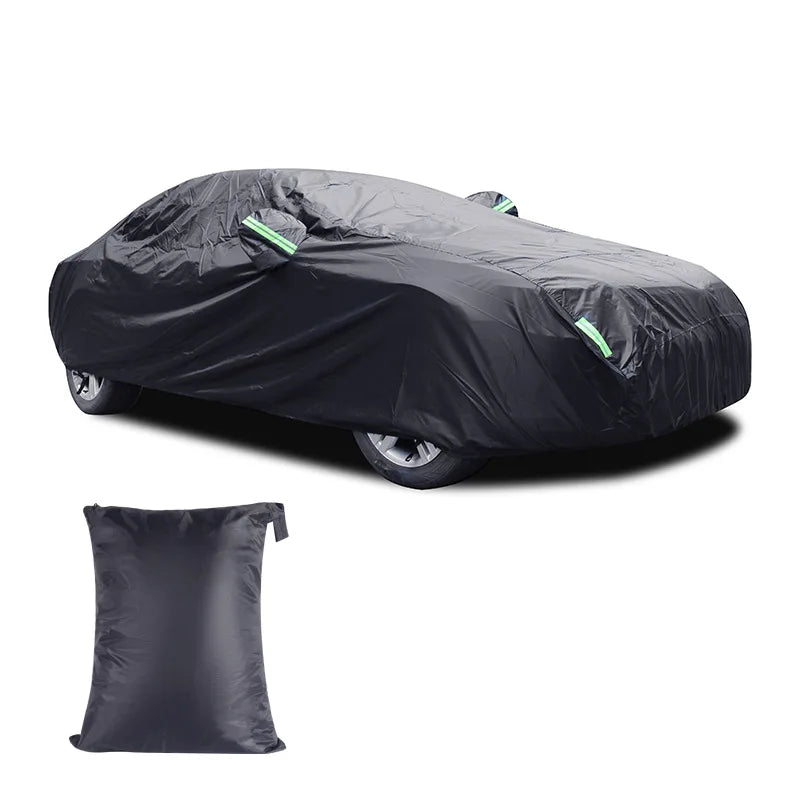 Black Silver Coated Car Cover Rainproof Sunscreen Reflective Strip Outdoor Dustproof Protection for Hatchback Sedan SUV