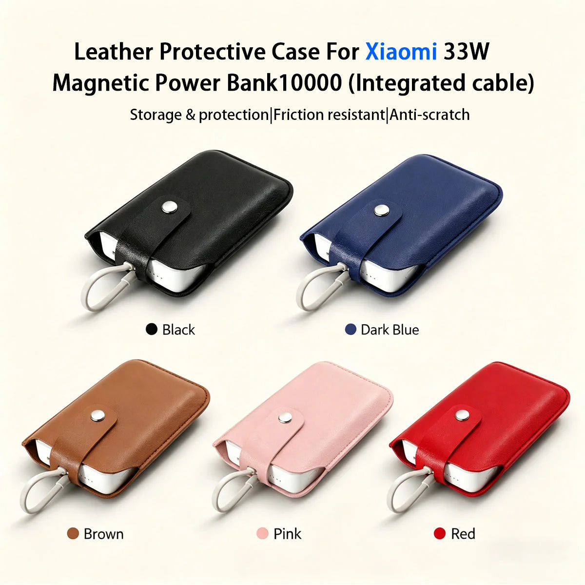PU Leather Protective Case for Xiaomi Magnetic Power Bank 10000mAh 33W Dustproof Cover WPB1007MI External Battery Bag for Travel