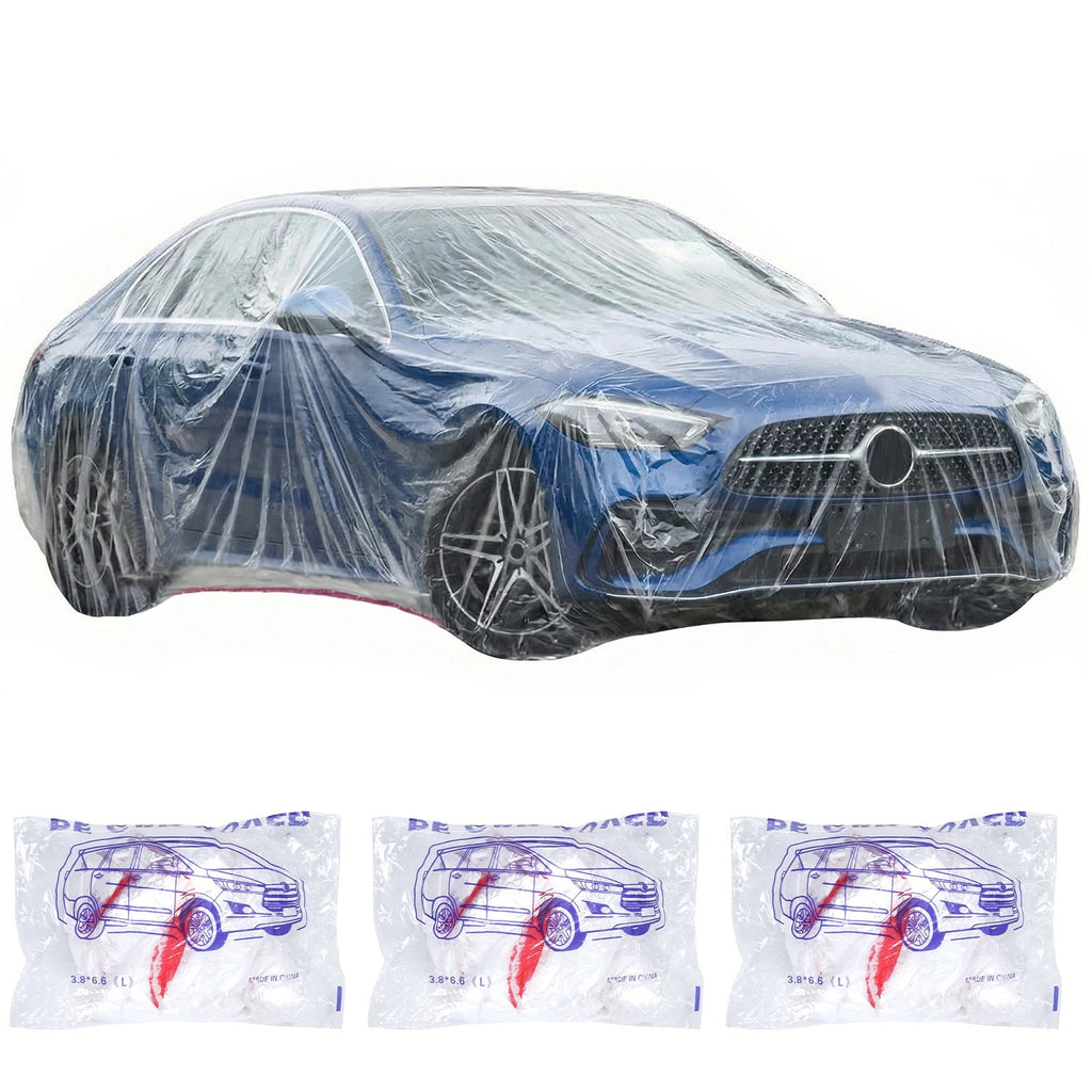 50 Packs Disposable Plastic Car Cover for Snow Outdoor Snow Car Cover with Elastic Band (12.5x21.6 Ft) for SUV Sedan Sport Cars CM World