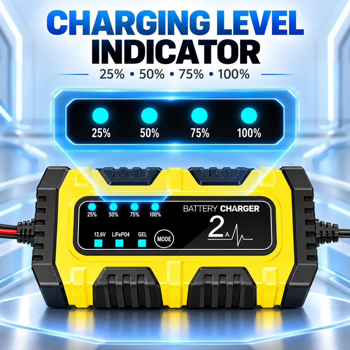 ZNLYRION Automatic 12V 2A Smart Battery Charger 3 Modes LED Power Display Portable Car Motorcycle Battery Charging Device
