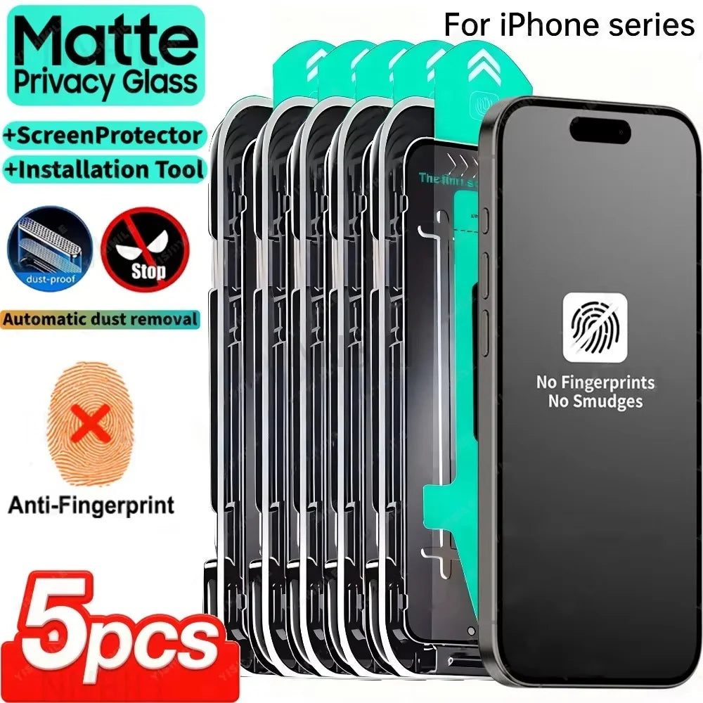 1-5Pcs Matte Privacy Tempered Glass Screen Protector For iPhone 17 16 Pro Max Air 16e 15 14 Plus 13 11 12 XS XR Dust Free Instal Car Mobile World