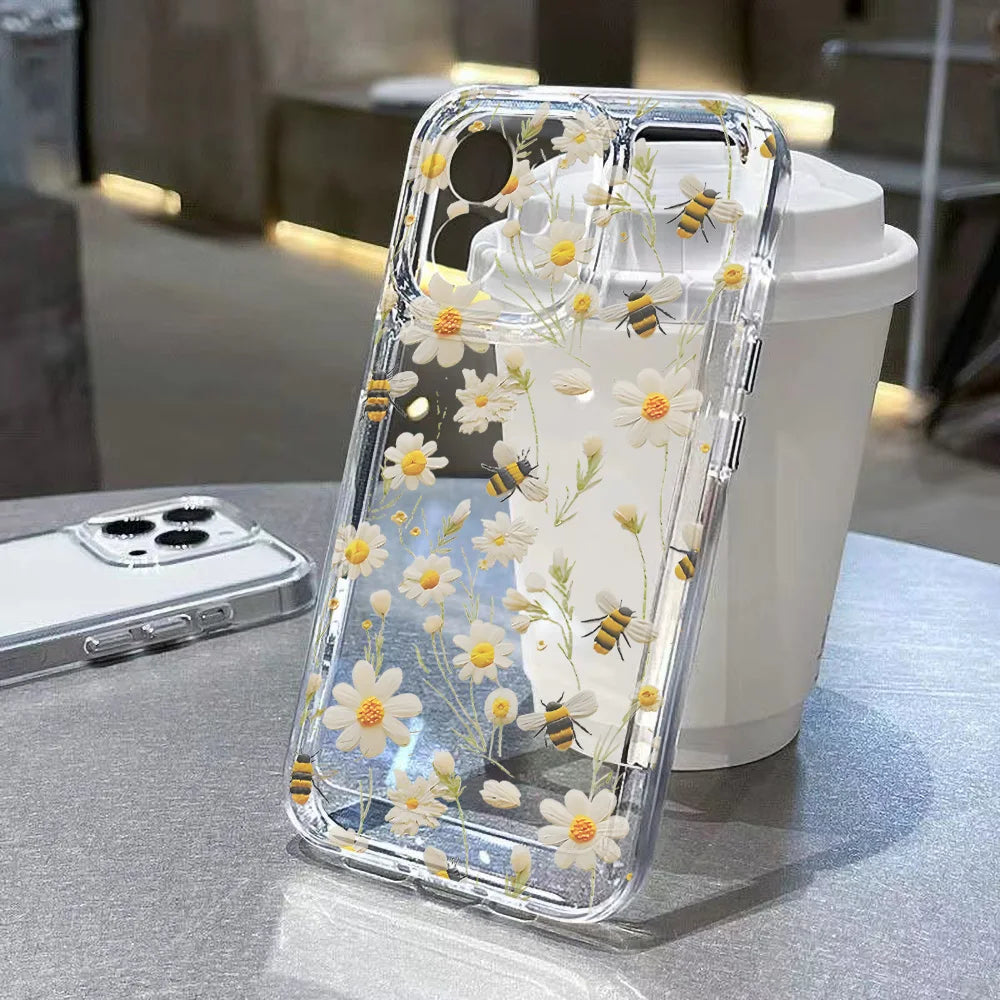 Cute Flower Clear Case For Samsung Galaxy A56 5G A57 A36 S26 S25 Ultra S24 FE S23 Case A37 A55 A54 A26 A07 A17 Shockproof Cover Car Mobile World