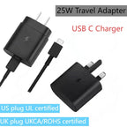 25W Charger Type-C For Samsung Super Fast Charging UK US Plug PD Wall Chargeur With 3ft Type-C Cable For Galaxi Z Fold 6 Car Mobile World