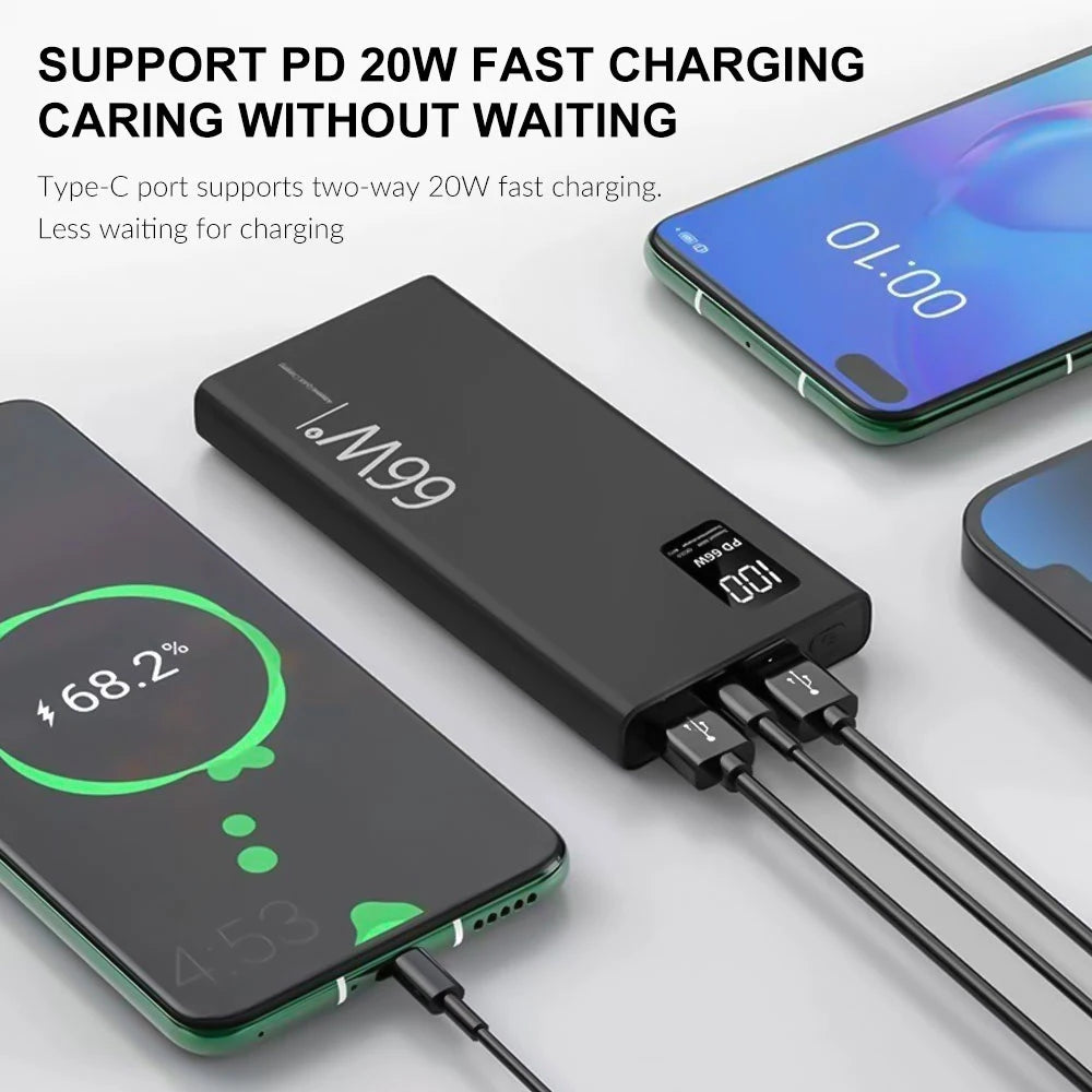 200000mAh 66W Outdoor Portable Powerbank Fast Charging with USB Type C Power Bank Battery Charger For iPhone Samsung Huawei Car Mobile World