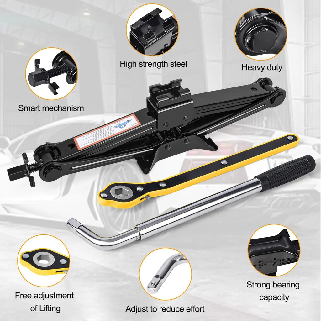2.5 Ton Car Jack Kit Scissor Jack 5511 lbs Tire Jack Tool Universal Car Emergency Kit with Lug Wrench Tire Changing for Car SUV CM World
