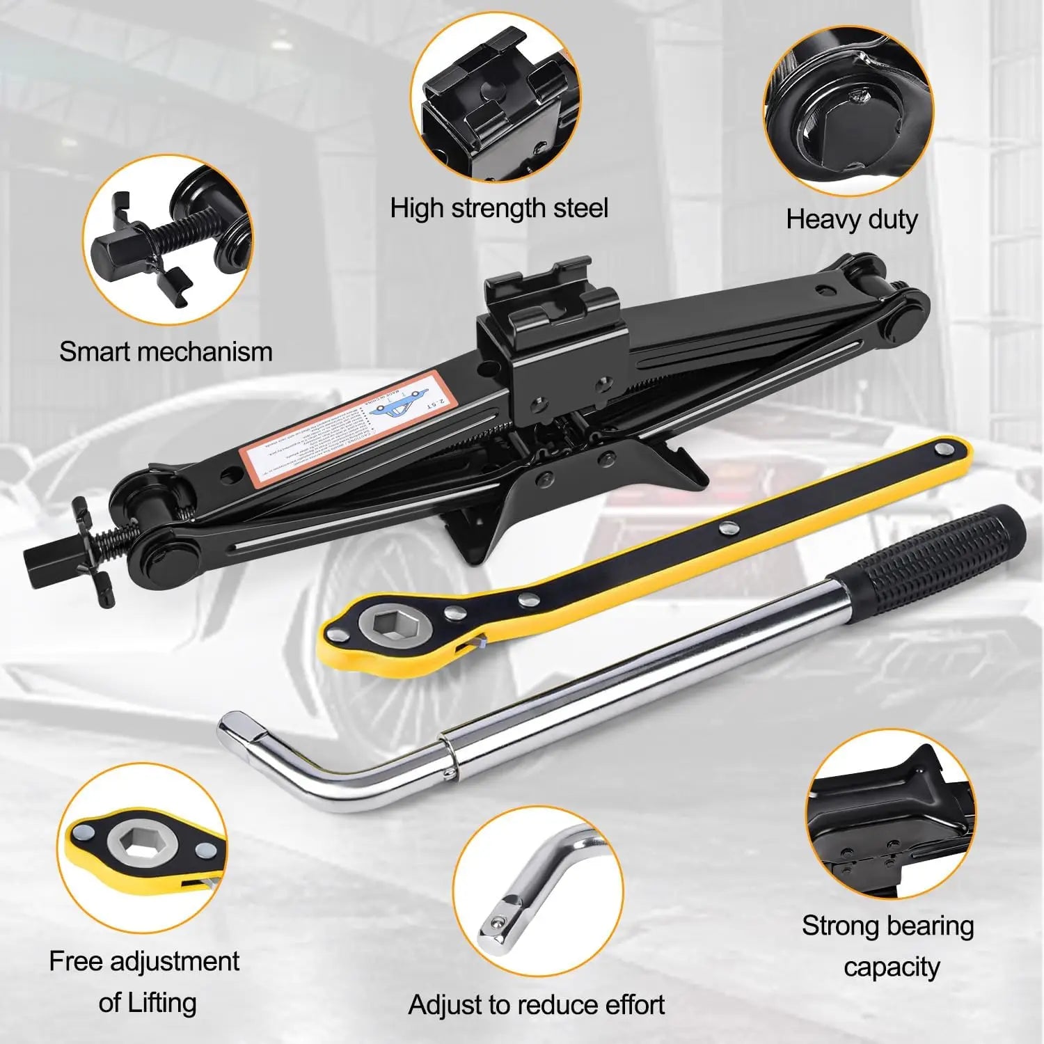 2.5 Ton Car Jack Kit Scissor Jack 5511 lbs Tire Jack Tool Universal Car Emergency Kit with Lug Wrench Tire Changing for Car SUV CM World