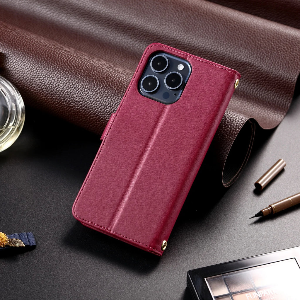 Luxury Leather Flip Phone Case For iPhone Air 17 18 16 15 Plus 14 13 Pro Max 11 12 Pro XR X XS Max Wallet Bracket Protect Cover