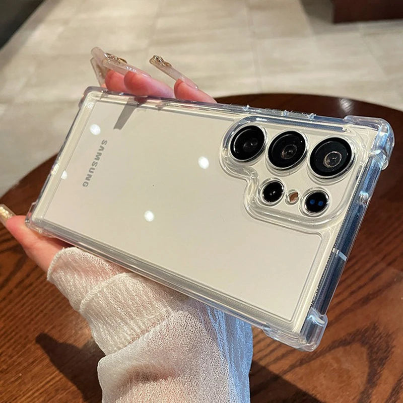 Luxury Plating Clear Shockproof Phone Case for Samsung Galaxy S26 S25 S24 S 26 Ultra Plus S26Ultra Camera Protection Cases Cover Car Mobile World
