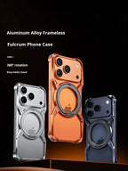 Metal Alloy Punk Frame Phone Case For iPhone 17 16 15 14 13 Pro Max 360 Rotating Bracket Magsafe Ring Magnet Stand Bumper Cover Car Mobile World
