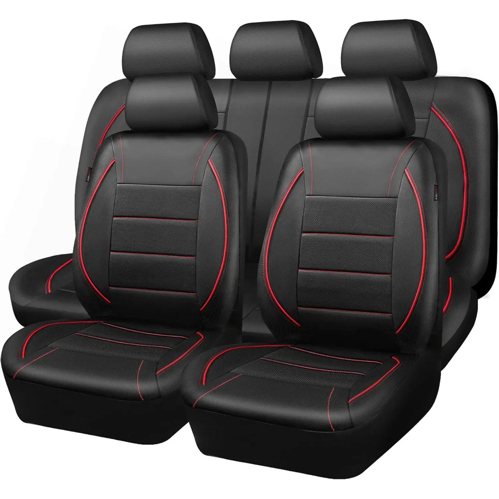 Universal Leather Car Seat Covers Red Simple Waterproof 5 Seat Car Seat Cover CM World