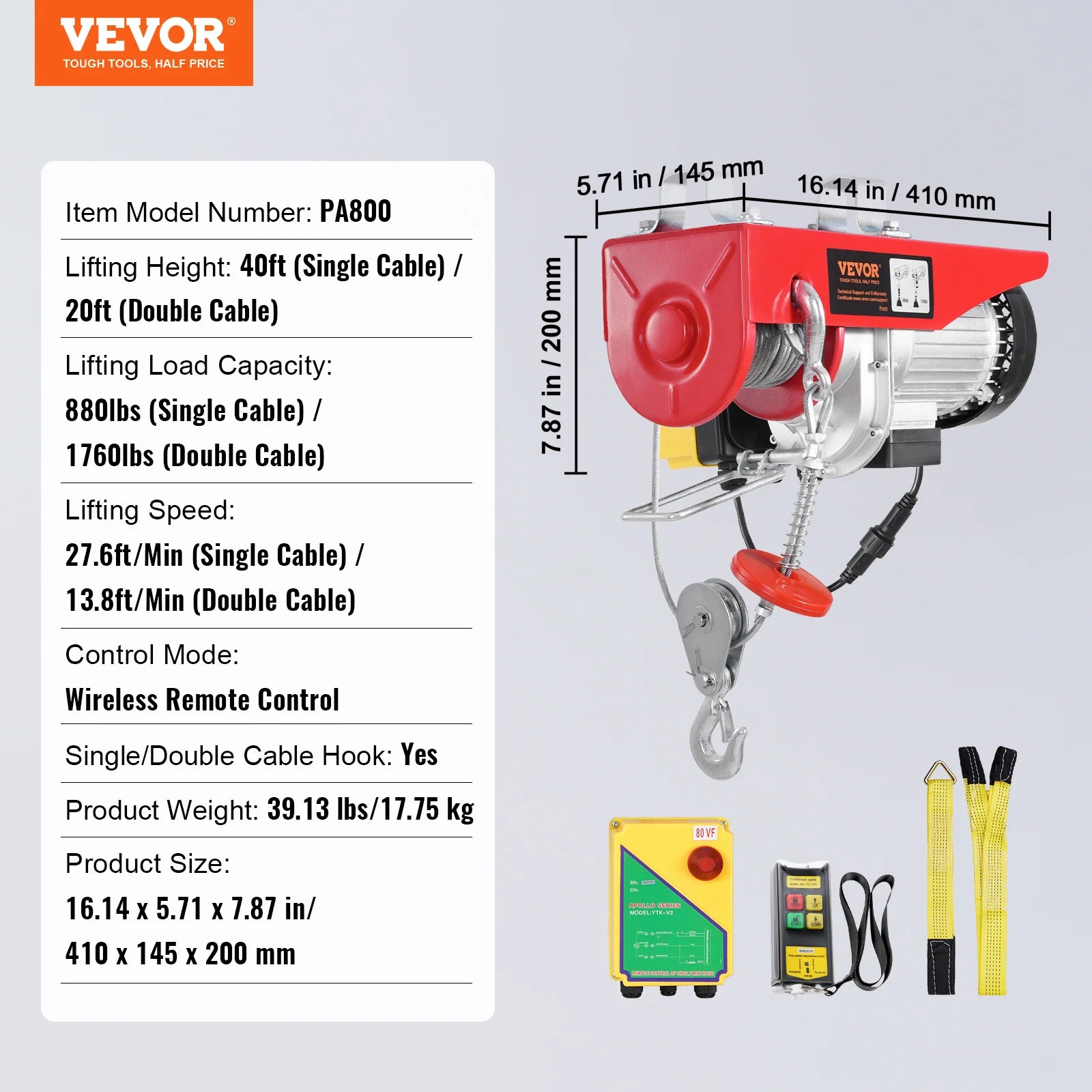 SucceBuy 1320-2200 lbs Wireless Electric Hoist with 40ft Single Cable Lifting Height Steel Wire Winch Garage Warehouse Factory CM World
