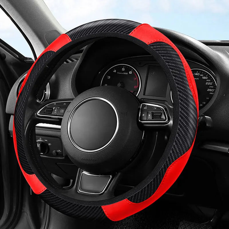 Universal Steer Wheel Protector Cover PU Leather Carbon Fiber No inner circle Anti Slip Breathable Steering Wheel Cover CM World