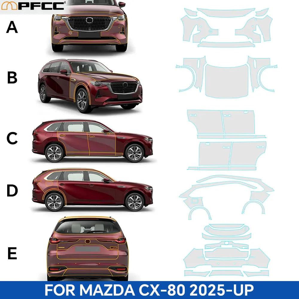For Mazda CX-80 2025-2026 PPF Car Film 9Mil Pre-Cut Paint Protection Film TPU Invisible Anti-scratch Resistant Vinyl Wrap Film Car Mobile World