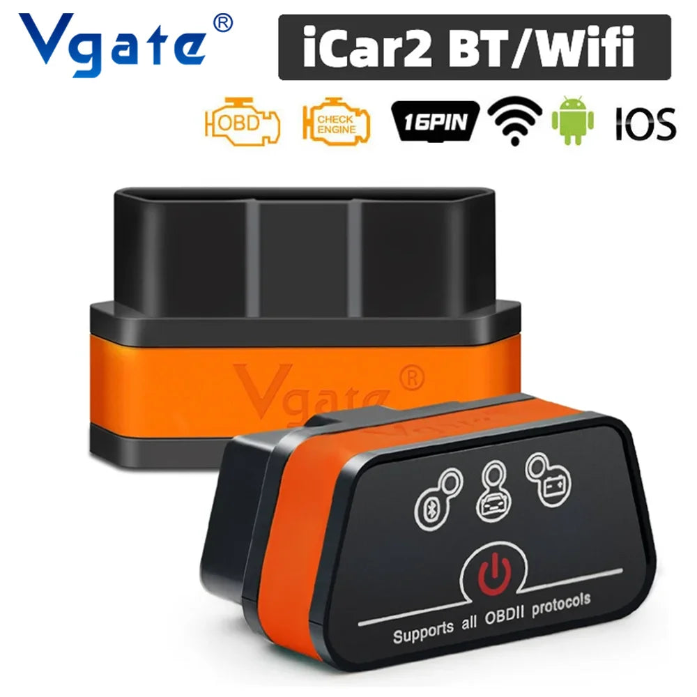 Vgate iCar2 ELM327 V2.2 OBD2 Scanner For Android iOS Bluetooth 3.0 WiFi OBD 2 Car Diagnostic Tool Code Reader PK KONNWEI KW906 Car Mobile World