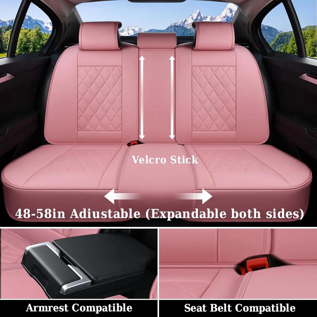 Pink Leather Car Seat Covers Full Set, Universal Waterproof Protector for Most Cars CM World