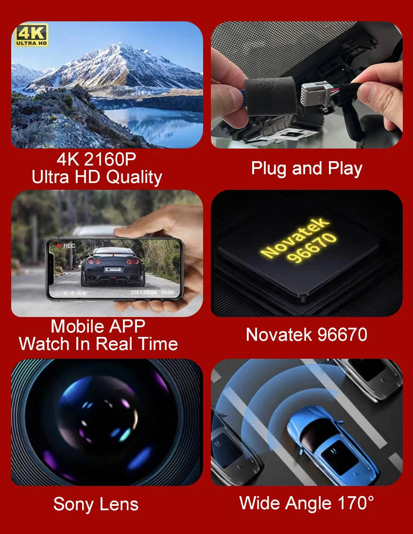 4K Car DVR WiFi Video Recorder Dash Cam Camera For Toyota C-HR CHR Hybrid 2025~2023 2022 2021 2020 2019 2018 2017 APP Control Car Mobile World