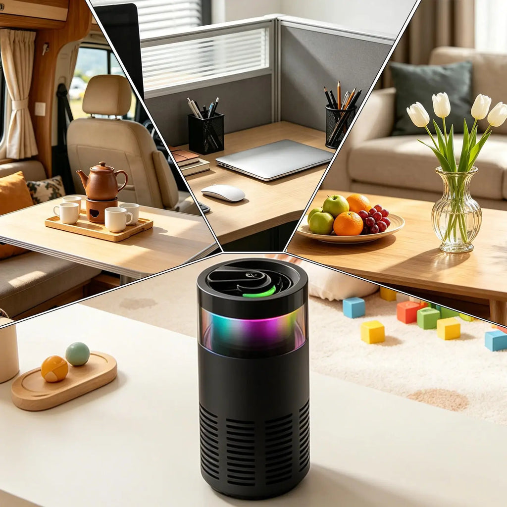 Mini Car Air Purifier Negative Ion Ionizer Odor Eliminator ForSmoke Pet Smell Aroma Ambient Light Air Freshener Car Interior