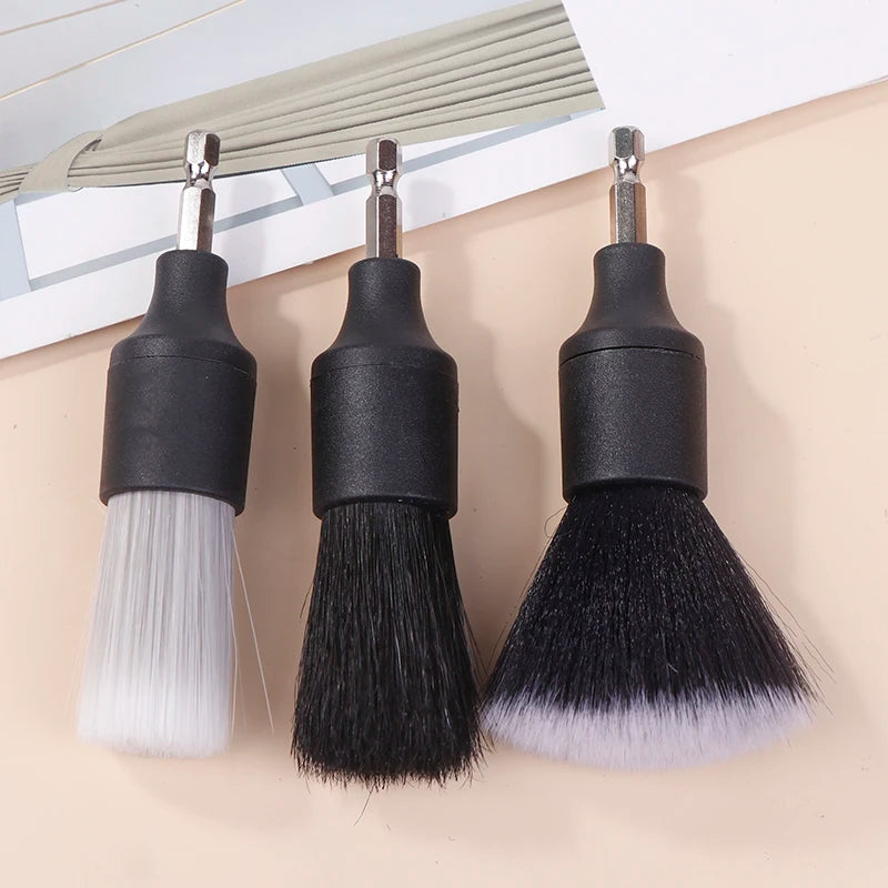 3 PCS Car Detail Drill Brush Set Boar Bristle Brush for Interior Cleaning Crevice