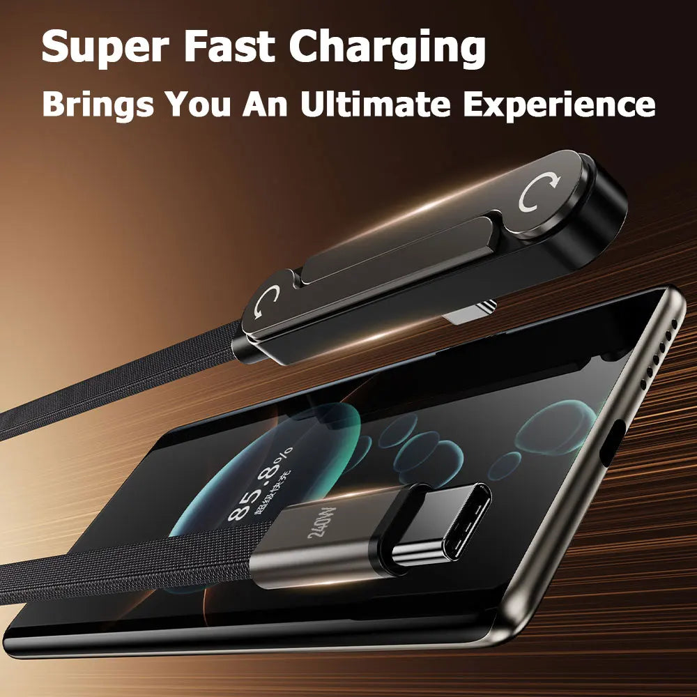 1.5m Type-C Cable Foldable Mobile Phone Holder 240W Fast Charging Data Cable Multifunction Phone Charge Bracket Dual PD Cable