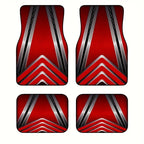 4PCS Polyester Fiber Red and Black Geometric Pattern Cool Car Floor Mats Durable, Universal, Suitable for Cars, Trucks, and SUVs