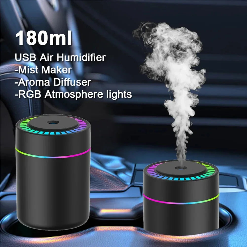 180ML Mini Air Humidifier USB Electric Aroma Diffuser Essential Oil Purifier Aromatherapy Mist Maker Lights For Car Home Bedroom CM World