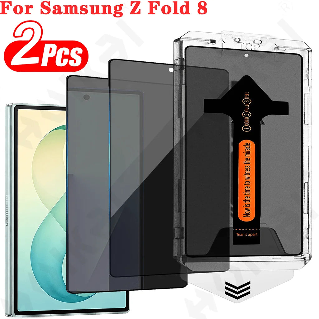2 Pcs For Samsung Z Fold 8 4G 5G 2026 One-click Privacy Dust free Installation HD Screen Protector Protective Tempered Glass