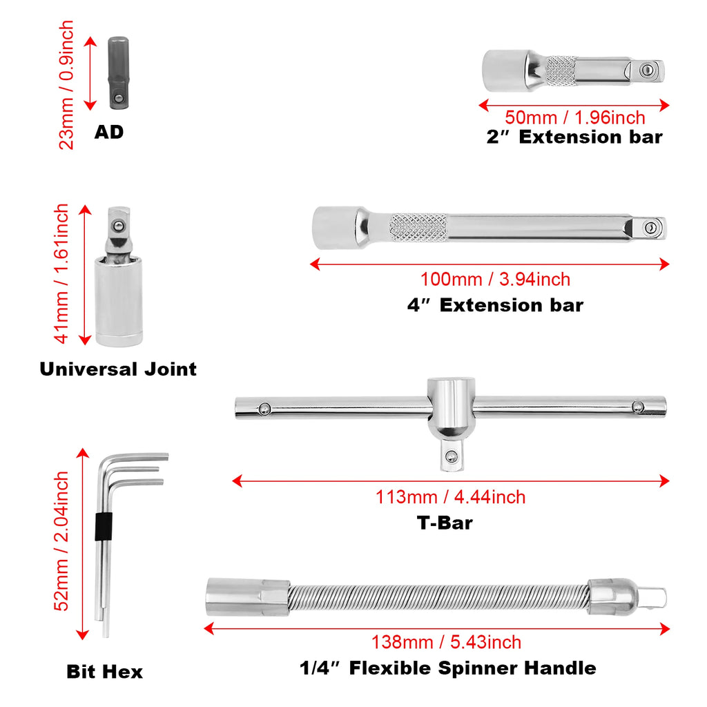 Motorcycle Repair Tool Kit 1/4-Inch Socket Set Car Repair Tool Ratchet Torque Wrench Combo Auto Repairing Set Mechanic Tools CM World