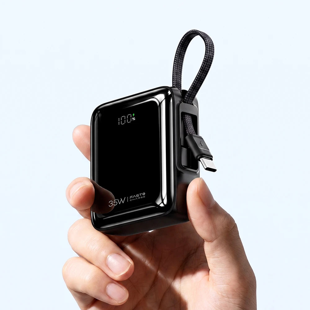 AHARGE 35W Mini Power Bank 10000mAh Built-In USB-C Cable Pocket-Sized PowerBank Fast Charging Portable For iPhone 18 Samsung S25