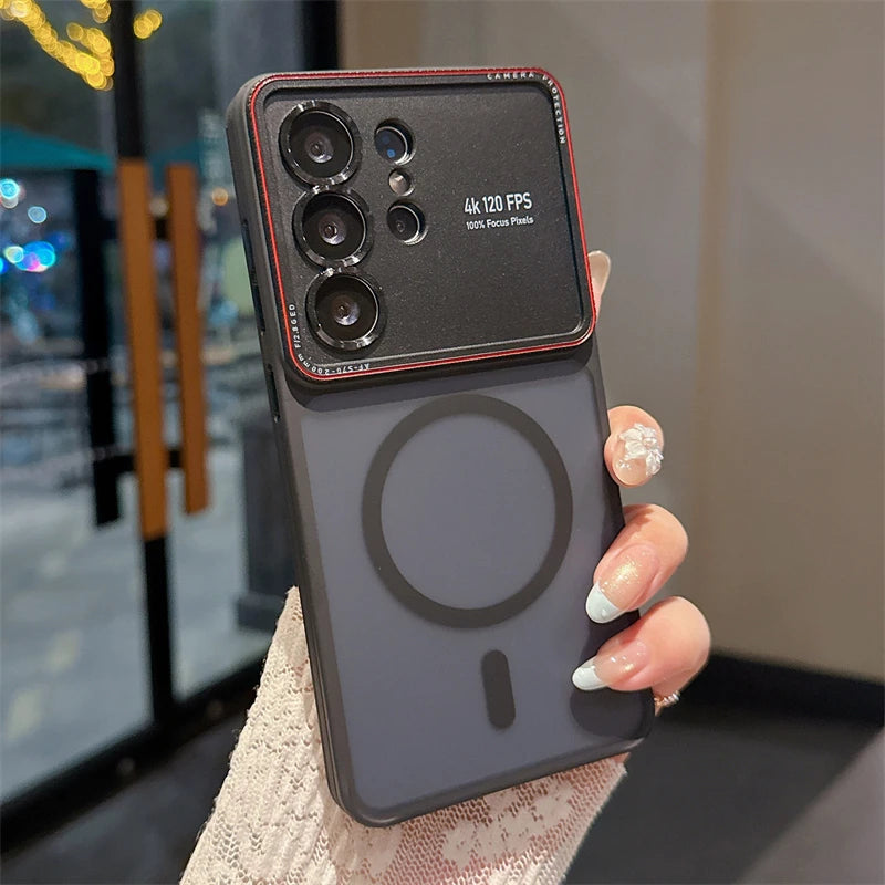Luxury Translucent For Magsafe Magnetic Phone Case For Samsung Galaxy S25 S24 S26 Ultra Metal Camera Protection Matte Hard Cover Car Mobile World