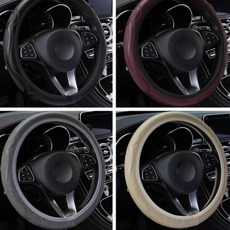[FE] [FE] Universal Auto Car Steering Wheel Cover Leather Breathable Anti-slip 38cm