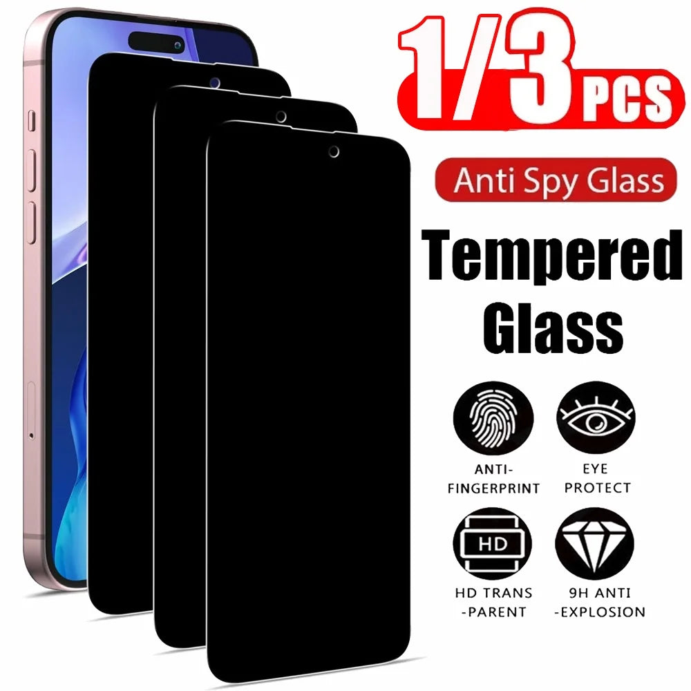 1~3PCS Anti Spy Tempered Glass For iPhone 17 17e 16e 16 15 Pro Max Privacy Screen Protector iPhone 15 14 Plus 13 12 11 Pro Max Antiespia Pelicula de Cristal Templado iPhone 17 Pro Max anti-peeping Protective Film Car Mobile World
