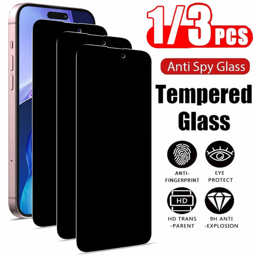 1~3PCS Anti Spy Tempered Glass For iPhone 17 17e 16e 16 15 Pro Max Privacy Screen Protector iPhone 15 14 Plus 13 12 11 Pro Max Antiespia Pelicula de Cristal Templado iPhone 17 Pro Max anti-peeping Protective Film Car Mobile World