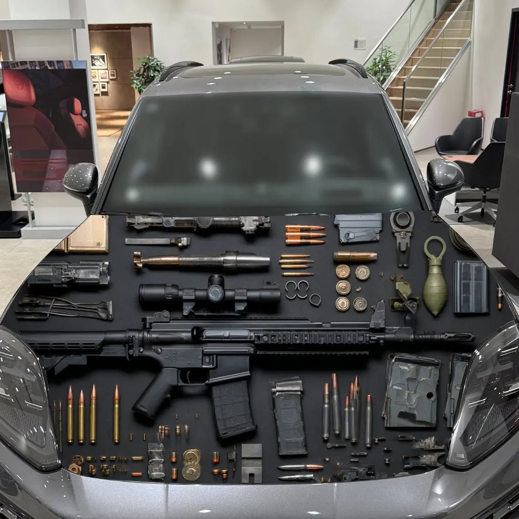 Firearms Pattern PVC Car Hood Wraps, Self-Adhesive Waterproof Car Bonnet Decal Sticker, Car Decoration Protection Stickers for T