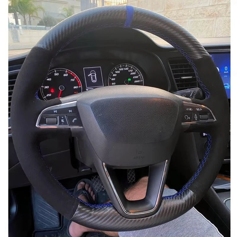 Car Steering Wheel Braid For Seat Leon 5F Mk3 2013-2020 Ibiza 6J Tarraco Arona Ateca Alhambra Suede Car Steering Wheel Cover CM World