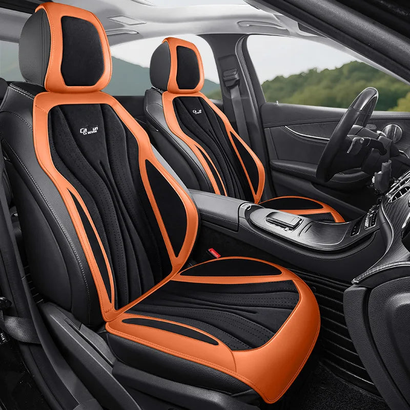 Luxury Suede Leather Car Seat Cover Full Set Non Slip Seat Cushion Car Accessories Interior Universal Car Seat Protective Covers CM World