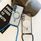 Magnetic Case For Samsung Galaxy S26 Ultra S25，S24,S23,S22 FE  Plus Wireless Clear Plating Strap Crossbody Lanyard Soft Cover